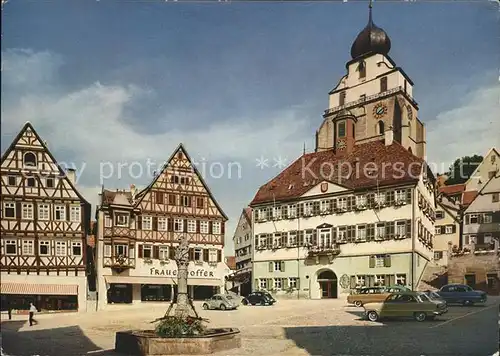 Herrenberg Gaeu Marktplatz mit Rathaus und Stiftskirche / Herrenberg /Boeblingen LKR