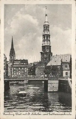 Hamburg Fleet mit St.Nikolai und Catharinenkirche Kat. Hamburg