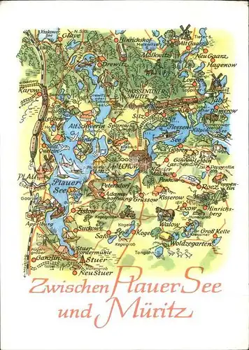 Mueritz Landkarte zwischen Plauer See und Mueritz Kat. Seeheilbad Graal Mueritz