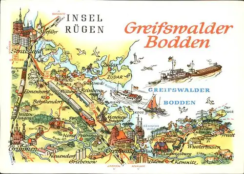 Greifswald Mecklenburg Vorpommern Landkarte Greifswalder Bodden Kat. Greifswald