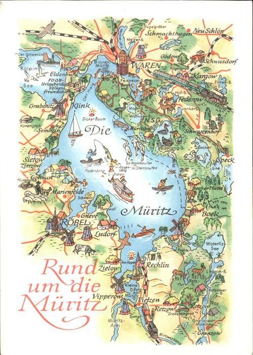 Waren Mueritz Landkarte Mueritz See und Umgebung Kat. Waren Mueritz Nr. hf38953 - oldthing ...