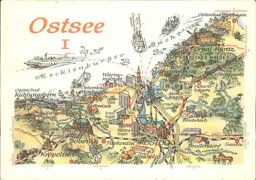 Warnemuende Ostseebad Landkarte Ostsee Kat. Rostock