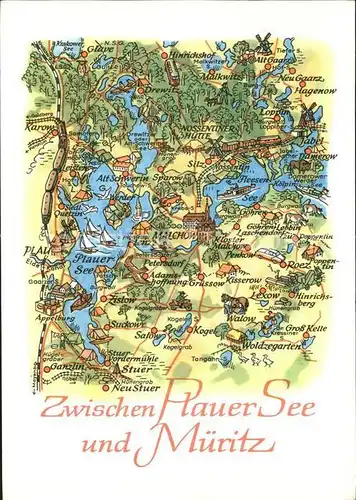 Plau See Landkaarte zwischen Plauer See und Mueritz / Plau See /Parchim LKR