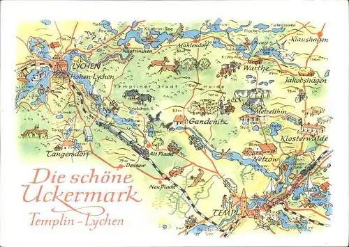 Templin Landkarte Uckermark von Templin bis Lychen Kat. Templin