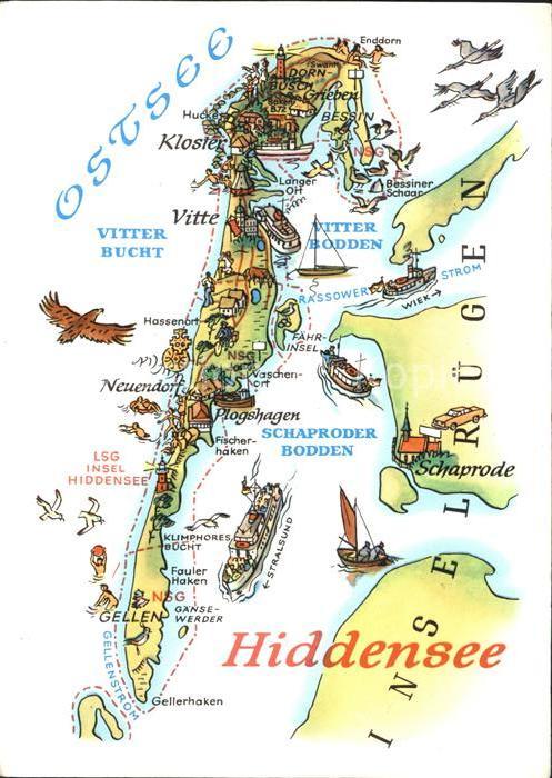 Insel Hiddensee Landkarte Insel Ostsee Kat. Insel Hiddensee Nr. hf39140