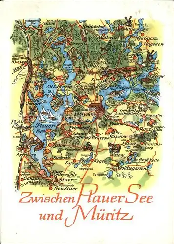 Plau See Landkarte zwischen Plauer See und Mueritz / Plau See /Parchim LKR