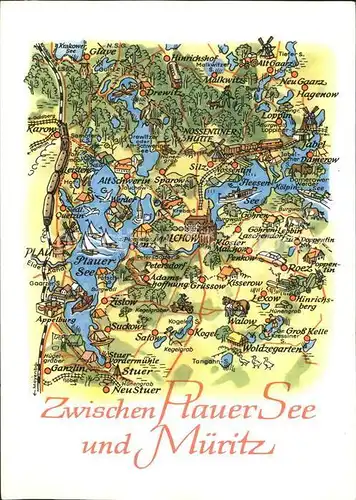 Plau See Landkarte zwischen Plauer See und Mueritz / Plau See /Parchim LKR