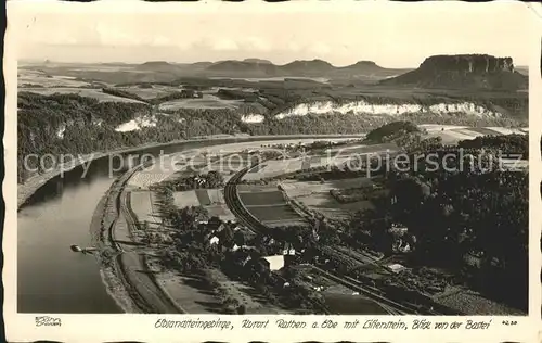 Rathen Saechsische Schweiz Elbe Lilienstein Blick von Bastei Elbsandsteingebirge Kat. Rathen Sachsen