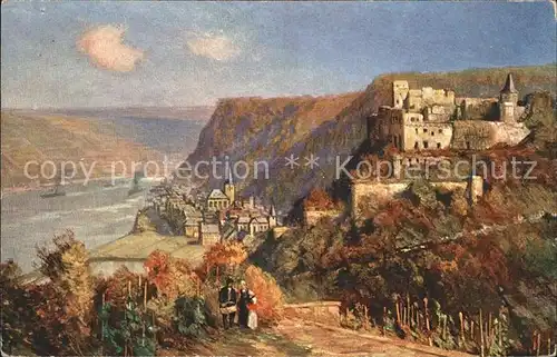 St Goar und Ruine Rheinfels TSN Serie 900 Kuenstlerkarte Kat. Sankt Goar