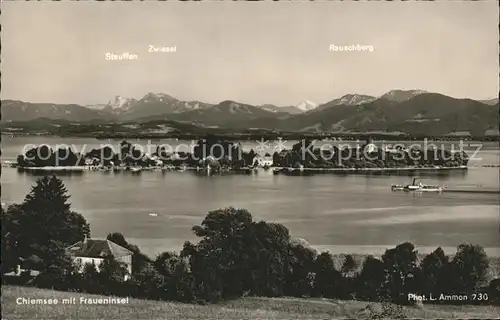 Chiemsee mit Fraueninsel Kloster Frauenwoerth Chiemgauer Alpen Kat. Chiemsee