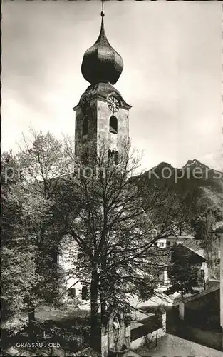 Grassau Chiemgau Dorfkirche mit Schnappenberg und Hochlerch Kat. Grassau