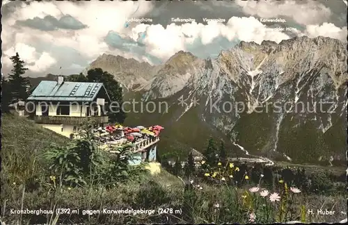 Mittenwald Bayern Kranzberghaus gegen Karwendelgebirge Huber Karte Nr. 4257 Kat. Mittenwald