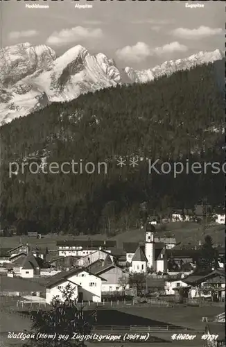 Wallgau Ortsansicht mit Kirche gegen Zugspitzgruppe Huber Karte Nr. 10731 Kat. Wallgau