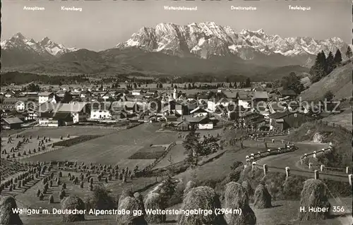 Wallgau Gesamtansicht Deutsche Alpenstrasse Wettersteingebirge Huber Karte Nr. 356 Kat. Wallgau