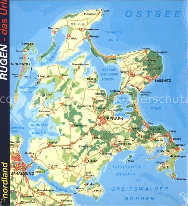 Insel Ruegen uebersichtskarte Sehenswuerdigkeiten Kat. Bergen Nr ...