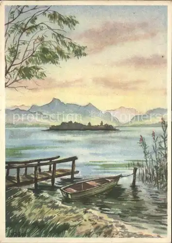 Fraueninsel Chiemsee Kuenstlerkarte Aquarell H. Borchard Stoeckel Bildkarte V 6 Kat. Chiemsee