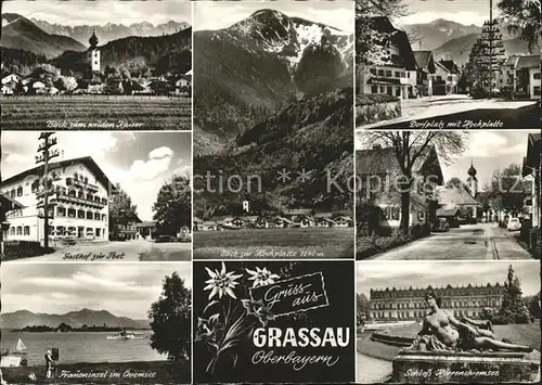 Grassau Chiemgau Kaisergebirge Gasthof zur Post Maibaum Fraueninsel Schloss Herrenchiemsee Dorfplatz Kat. Grassau