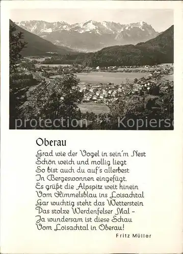 Oberau Loisach Gesamtansicht mit Alpenpanorama Gedicht Fritz Mueller Kat. Oberau