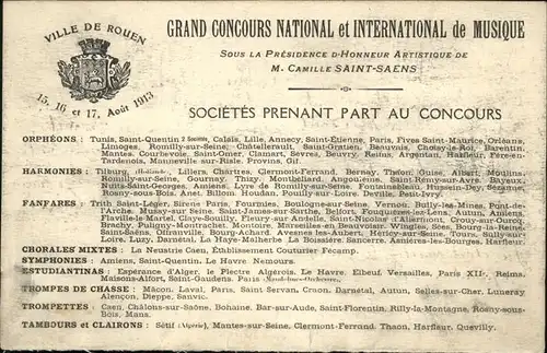 Rouen Grand Concours National Musique 1913 Wappen Kat. Rouen