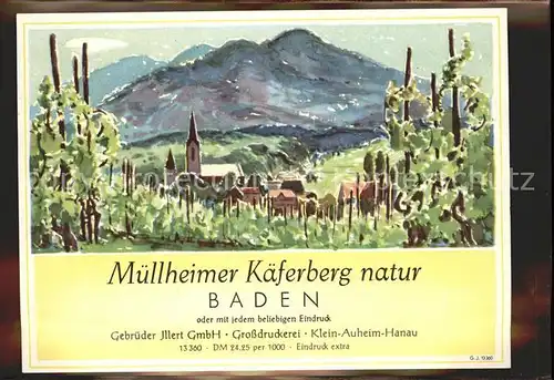 Muellheim Baden Weinetikette Kat. Muellheim