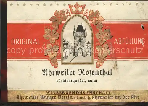 Ahrweiler Ahr Weinetikette / Bad Neuenahr-Ahrweiler /Ahrweiler LKR
