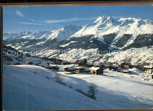 Obersaxen GR Blick auf das verschneite Miraniga / Obersaxen /Bz. Surselva