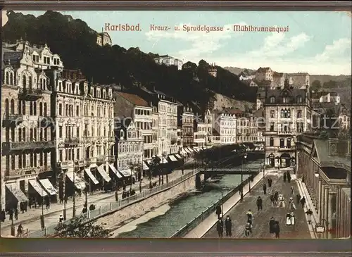 Karlsbad Eger Boehmen Kreuz- und Sprudelgasse Muehlbrunnenquai / Karlovy Vary /