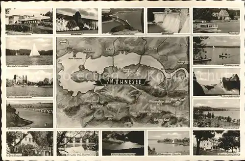 Moehnesee Sperrmauer Landkarte  Kat. Moehnesee