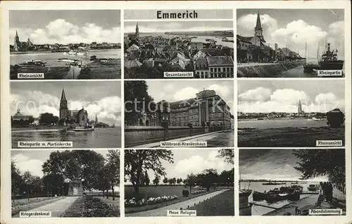 Emmerich Rhein Rheinpartie W.-Krankenhaus Neue Anlagen Kriegerdenkmal / Emmerich am Rhein /Kleve LKR