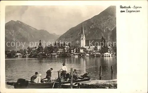 Rottach Egern Partie am Tegernsee Bootssteg Kirche Kat. Rottach Egern