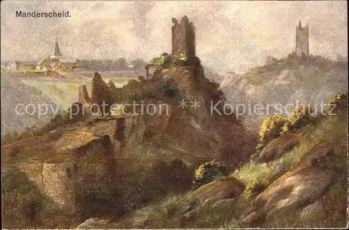 Manderscheid Eifel Burg Ruinen Obermanderscheid Kuenstlerkarte Nr. 3042 Kat. Manderscheid
