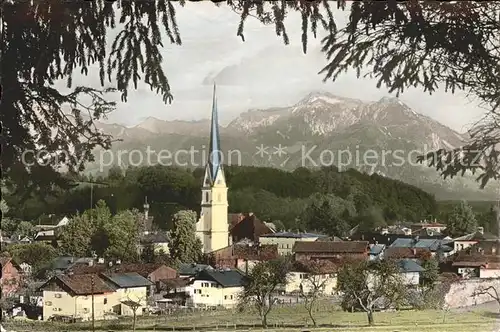 Prien Chiemsee Ortsansicht mit Kirche Alpenblick Kat. Prien a.Chiemsee