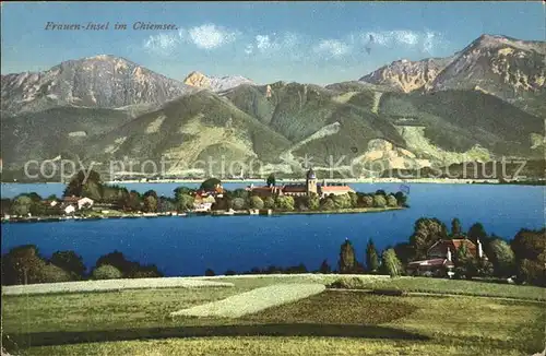 Fraueninsel Chiemsee mit Kloster Frauenwoerth Chiemgauer Alpen Kat. Chiemsee