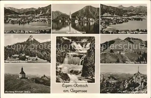 Egern Tegernsee Panorama gegen Blauberge Wallberg Berghaus Gipfelkreuz Kircherl Berggasthaus Galaun Wasserfaelle  Kat. Rottach Egern