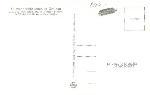 Grainau St. Wendelinbrunnen gegen Waxenstein Mittagsscharte Zwoelferkopf Wettersteingebirge Kat. Grainau