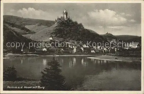 Kochem Uferpartie an der Mosel Blick zur Burg Kat. Cochem