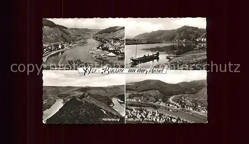 Alf Mosel und Bullay Panorama Moselabwaerts Faehre Marienburg Burg Arras Kat. Alf