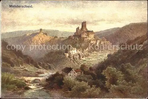 Manderscheid Eifel und die Burgen Kuenstlerkarte Nr. 3043 Kat. Manderscheid