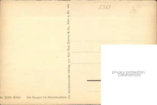 Manderscheid Eifel und die Burgen Kuenstlerkarte Nr. 3043 Kat. Manderscheid