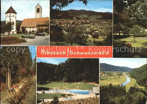 Biberach Baden Partie an der Kirche Schwimmbad Panorama Schwarzwald Wandern Kat. Biberach