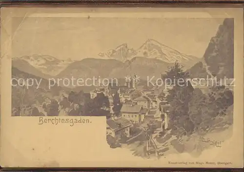 Berchtesgaden Gesamtansicht mit Alpenpanorama Kuensterkarte Otto Struetzel Kat. Berchtesgaden