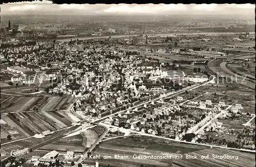 Kehl Rhein mit Blick auf Strassburg Fliegeraufnahme Kat. Kehl