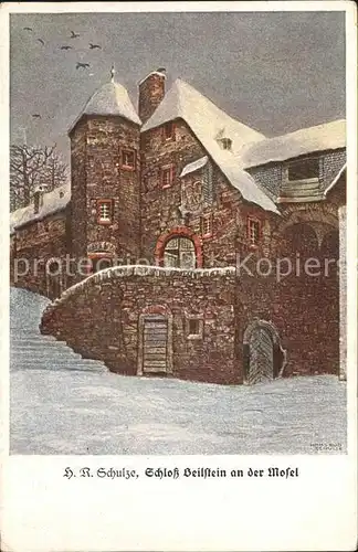 Beilstein Mosel Schloss Kuenstlerkarte H. R. Schulze Steinzeichnung Kat. Beilstein