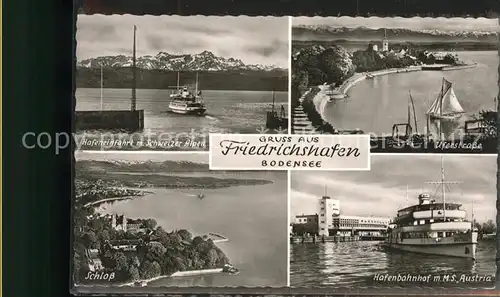 Friedrichshafen Bodensee Hafenbahnhof Dampfschiffe Segelschiff Kat. Friedrichshafen