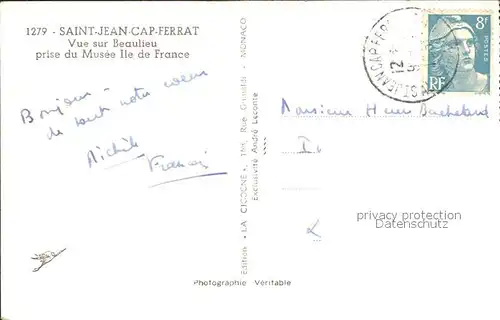 Saint Jean Cap Ferrat Vue sur Beaulieu prise du Musee Ile de France Kat. Saint Jean Cap Ferrat
