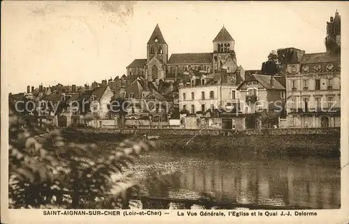 Saint Aignan Loir et Cher Bords de la riviere Eglise et Quai J. J. Delorme Kat. Saint Aignan