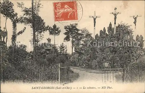 Saint Georges sur Cher Le calvaire Croix Stempel auf AK Kat. Saint Georges sur Cher