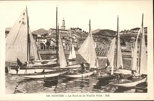 Menton Alpes Maritimes Le Port et la vieille ville Bateau Kat. Menton