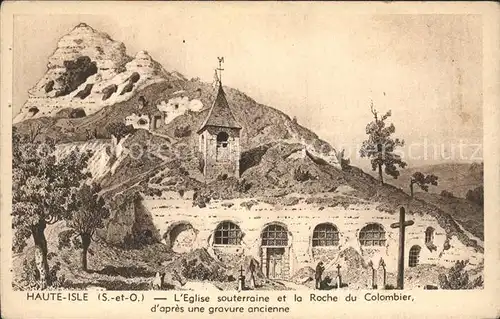 Haute Isle Eglise Roche du Colombier gravure ancienne Kat. Haute Isle