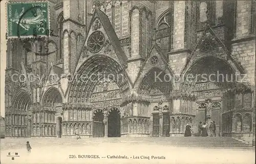 Bourges Cathedrale Les cinq Portails Stempel auf AK Kat. Bourges
